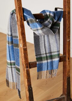 Foxford Lamswollen Sjaal Blue &amp; Grey Tartan