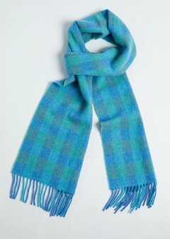 Foxford Lamswollen Sjaal Blue Turquoise Check