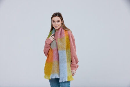 Foxford Mohair Grote Sjaal Gold Blue Pink