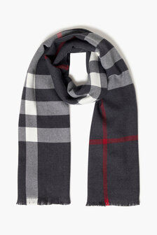 Foxford Fine Merino Extra Grote Sjaal Black White Red Stripe