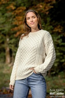 Aran Crafts (Unisex) Wollen Kabeltrui Kildare Natural