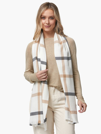 Foxford Fine Merino Extra Grote Sjaal White Grey Camel 