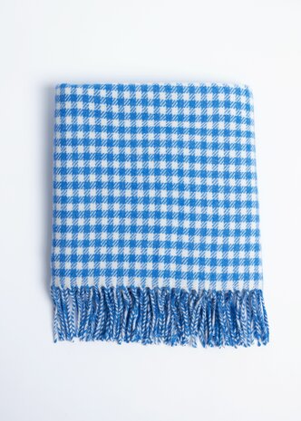 Foxford Lamswollen Babydeken Cornish Blue Gingham 