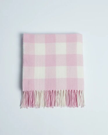 Foxford Lamswollen Babydeken Pink Check