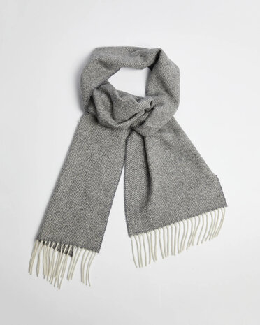 Foxford Lamswollen Sjaal Grey Herringbone