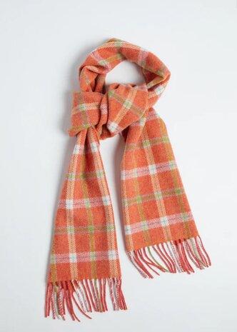 Foxford Lamswollen Sjaal Orange Check