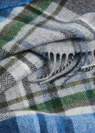 Foxford Lamswollen Sjaal Blue & Grey Tartan