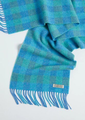 Foxford Lamswollen Sjaal Blue Turquoise Check