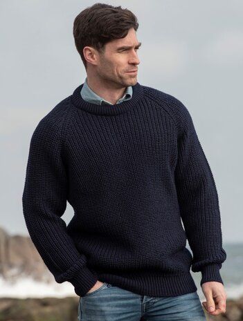 Aran Crafts (Uniseks) Wollen Trui The Fisherman Navy